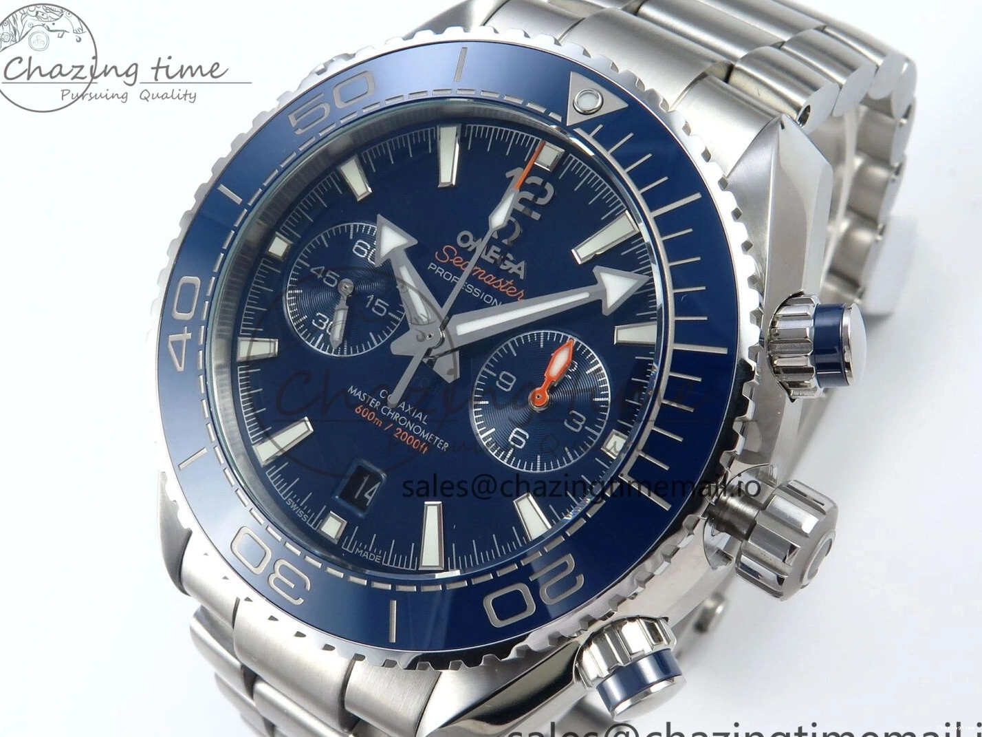 0501 Planet Ocean Master Chronometer 600M 45.5mm SS SCF 1:1 Best Edition Blue Bezel Blue Dial on SS Bracelet A9900 Super Clone Lightweight 7676